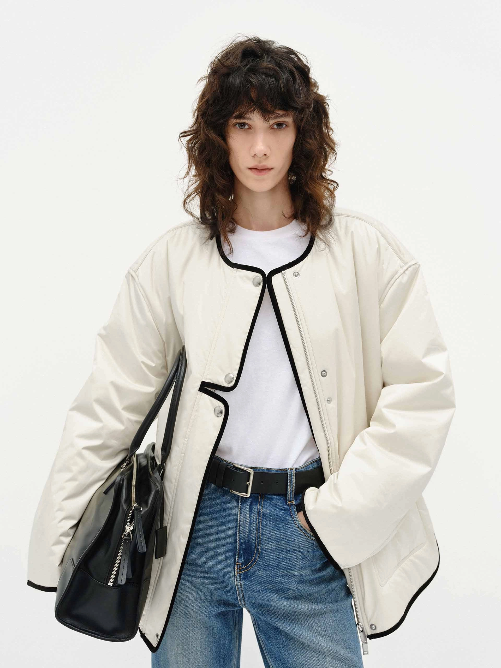 Contrast Trim Quilted Coat Everyday Active Style