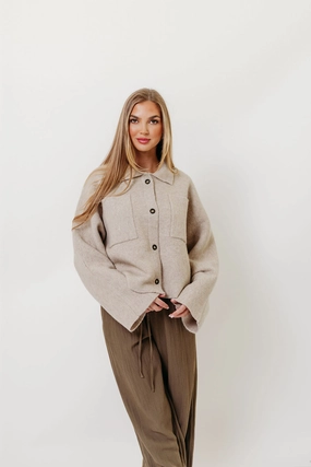 Temperature Regulating Fabric Soft Warmth Monica Collared Button-Down Sweater in Papyrus