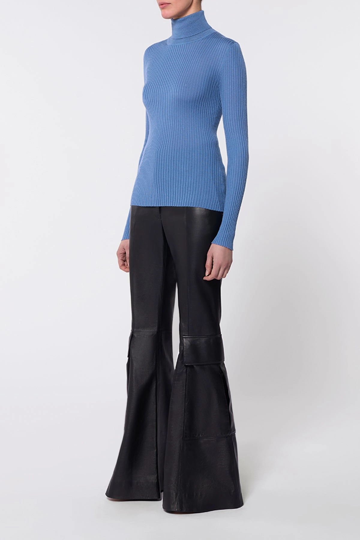 Peppe Knit Turtleneck in Light Blue Denim Cashmere Silk Easy Silhouette Circular Knit Technique