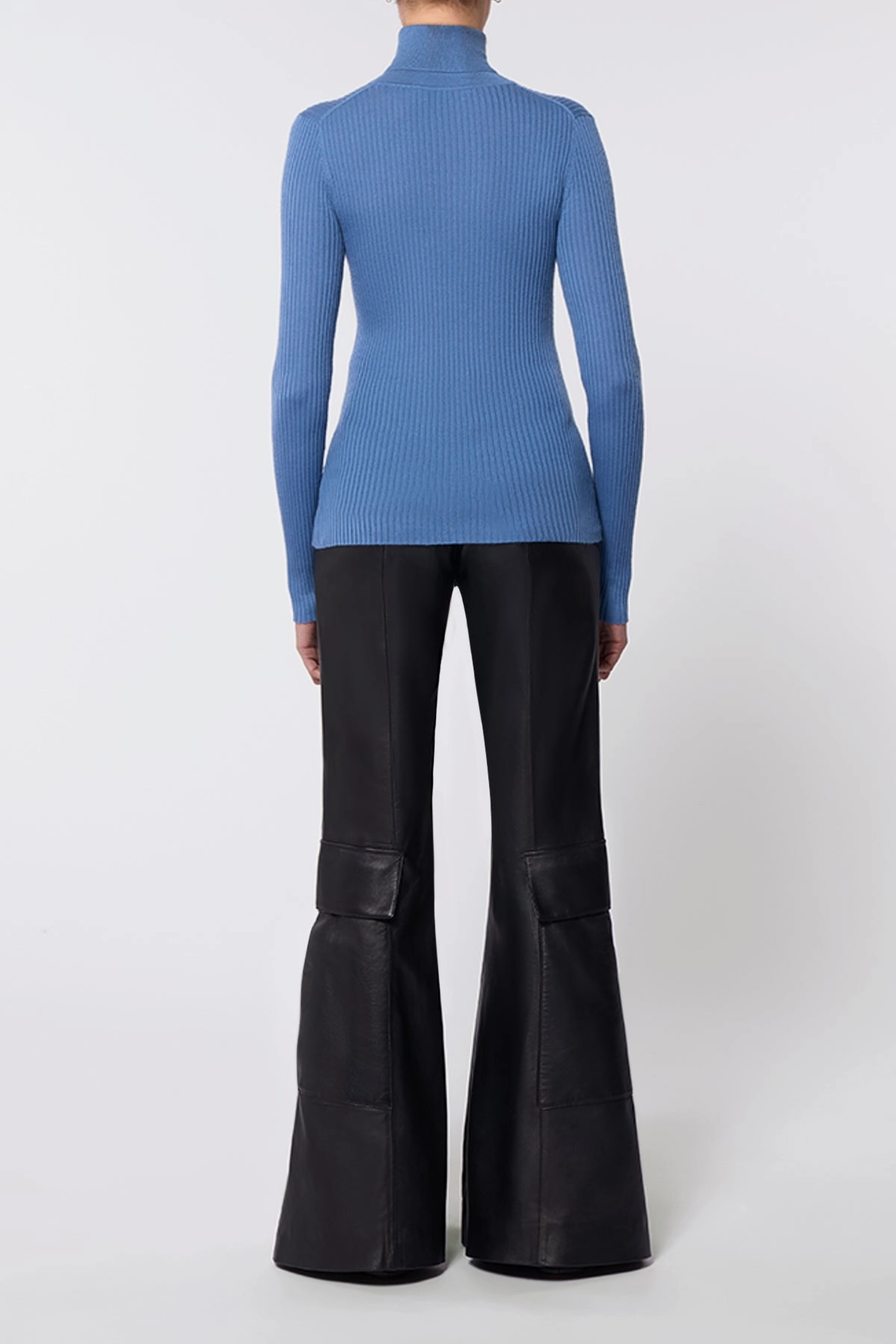 Moisture Management System Peppe Knit Turtleneck in Light Blue Denim Cashmere Silk