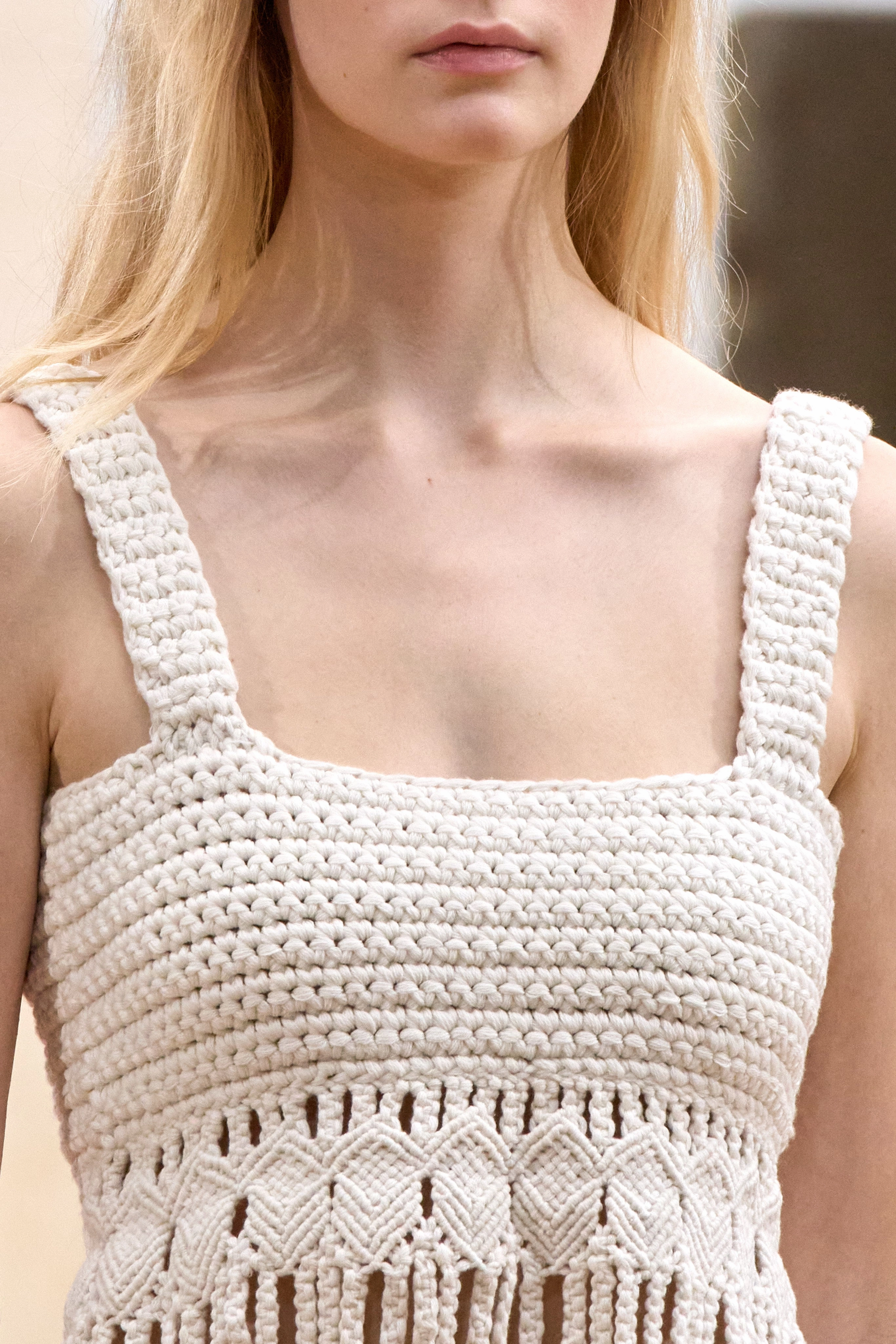 Fresh Trend Crisp Texture Lilea Fringe Crochet Top in Ivory Cashmere