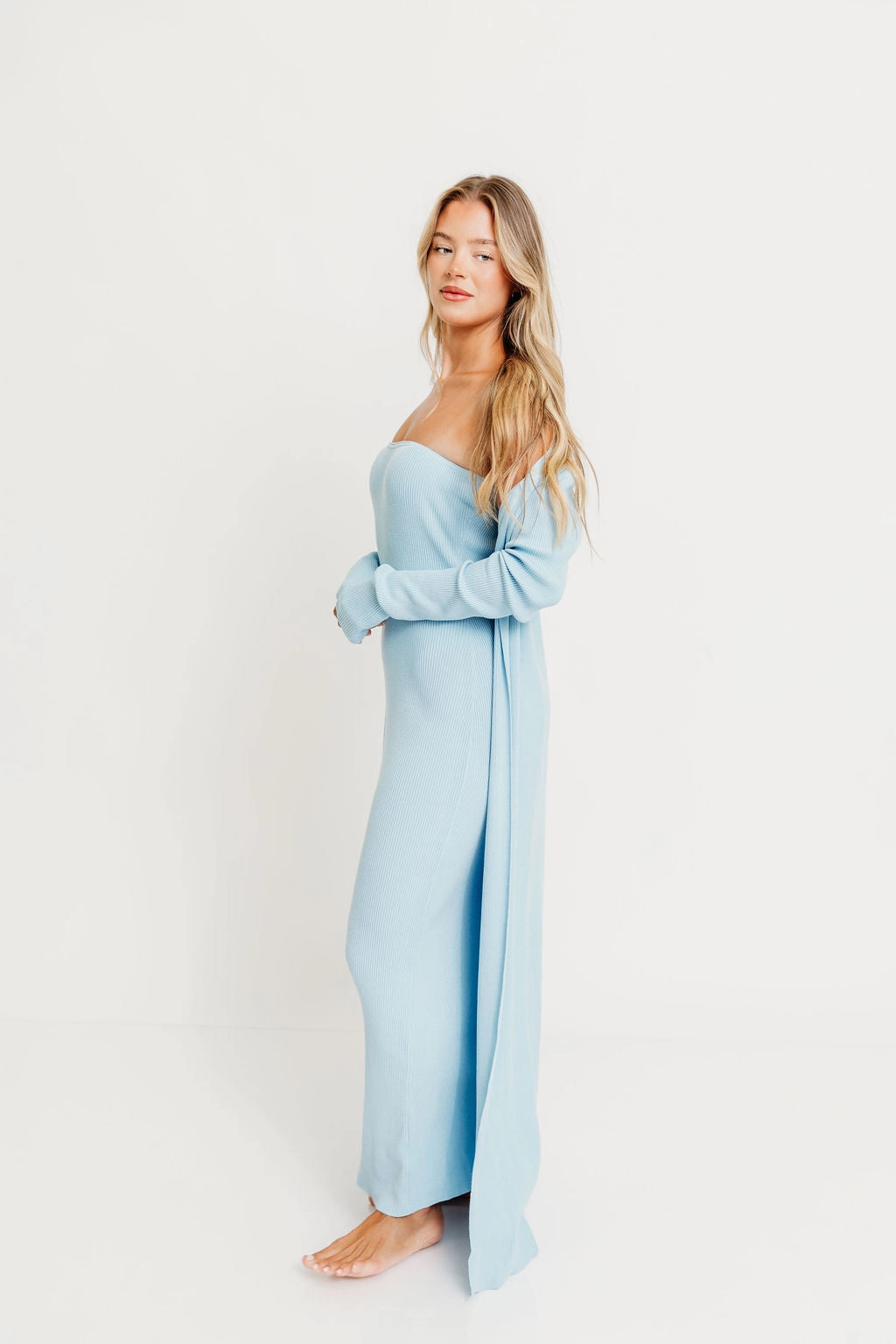 Versatile Cut Lina Two Piece Dress Set in Dusty Blue - Bump Friendly