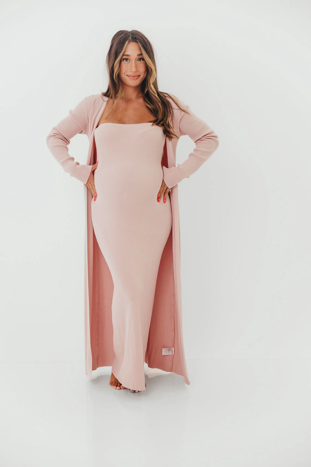 Glam Feel Belt Waist Lina Two Piece Dress Set in Dusty Blush - Bump Friendly