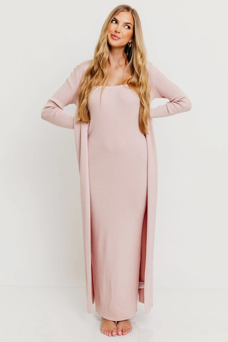 Lina Two Piece Dress Set in Dusty Blush - Bump Friendly Quiet Mood