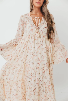 OdorControlTreatment Lisa Woven Floral V-Neck Maxi Dress with Detachable Liner in Cream Multi - Bump Friendly