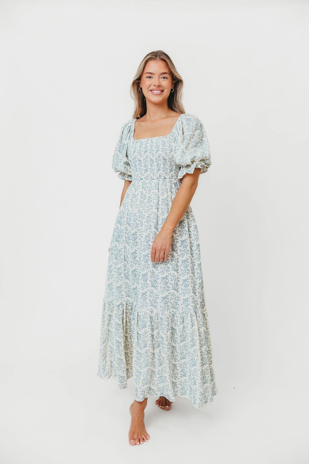 Livvy 100% Cotton Maxi Dress in Blue Foliage - Bump Friendly & Inclusive Sizing Beach Moment