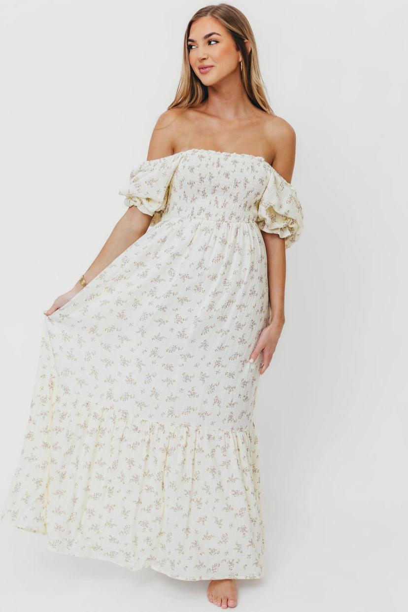 Livvy 100% Cotton Maxi Dress in Lilac Floral - Bump Friendly & Inclusive Sizing Garden Fresh Satin Glow