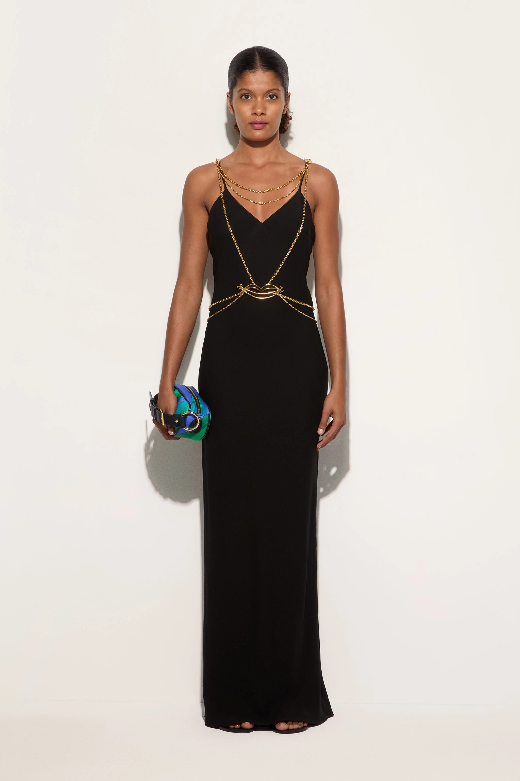 Long Dress With Chain Details Wrap Charm Fashionable Comfort Wear