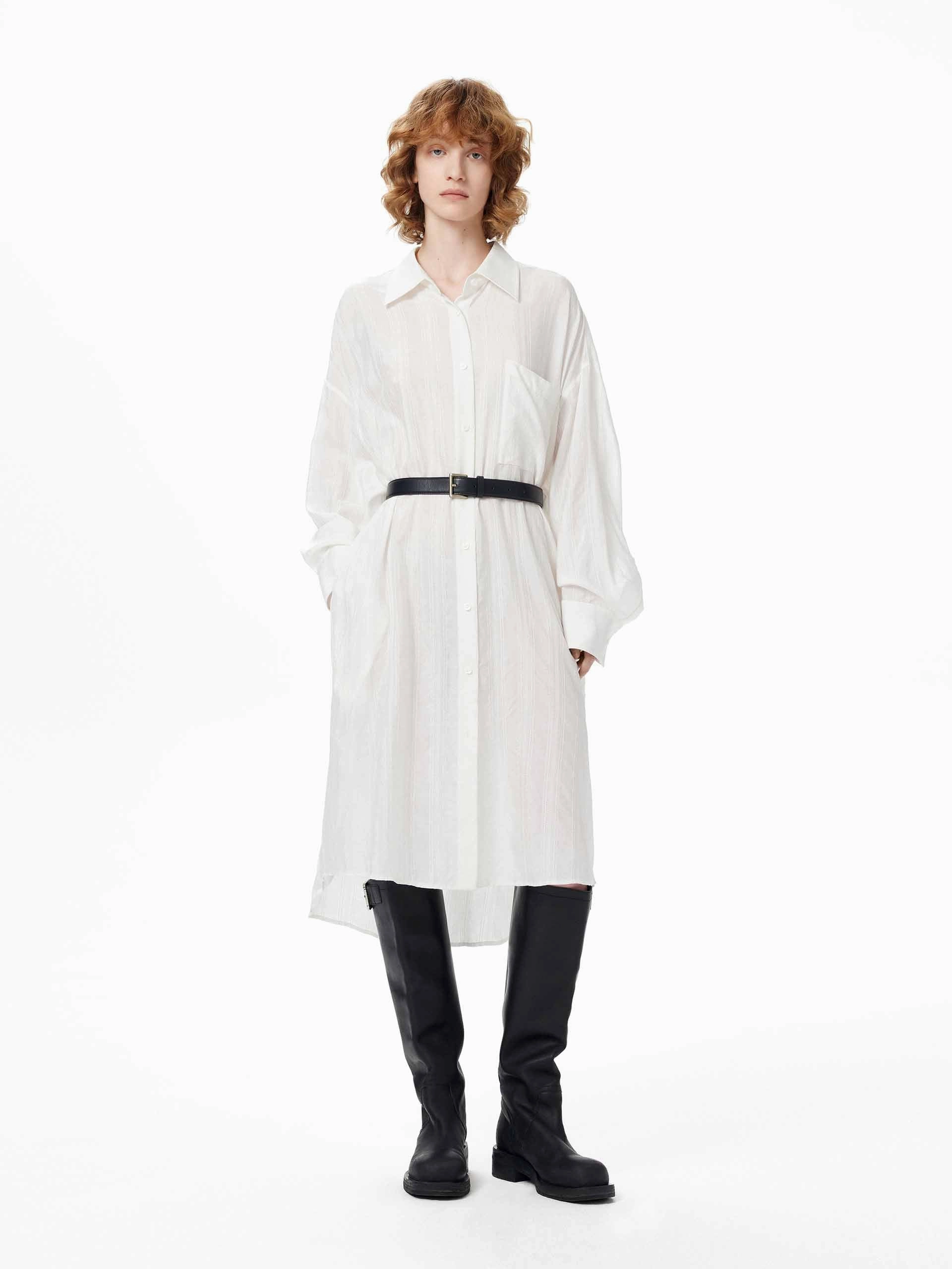 Eco-friendly Elastic-Cuff Long Sleeves Shirt Dress
