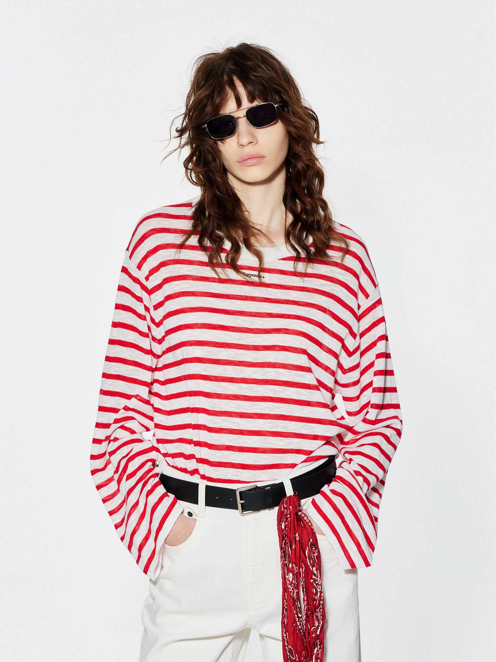 Long Sleeves Striped Sweater Recycled Polyester Thread