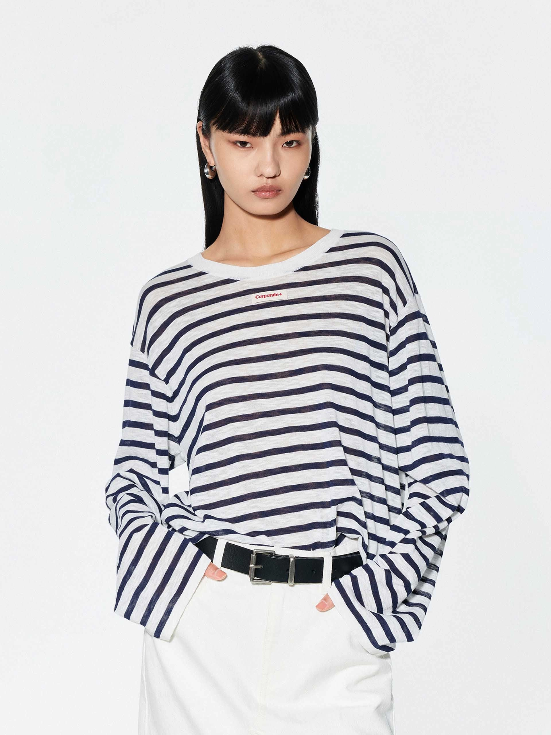 Long Sleeves Striped Sweater ZeroWaste Manufacturing Thermal Retention Lining