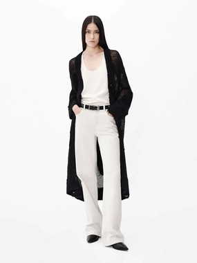 Temperature control Twisted Cable Pattern Longline Sheer Knit Cardigan