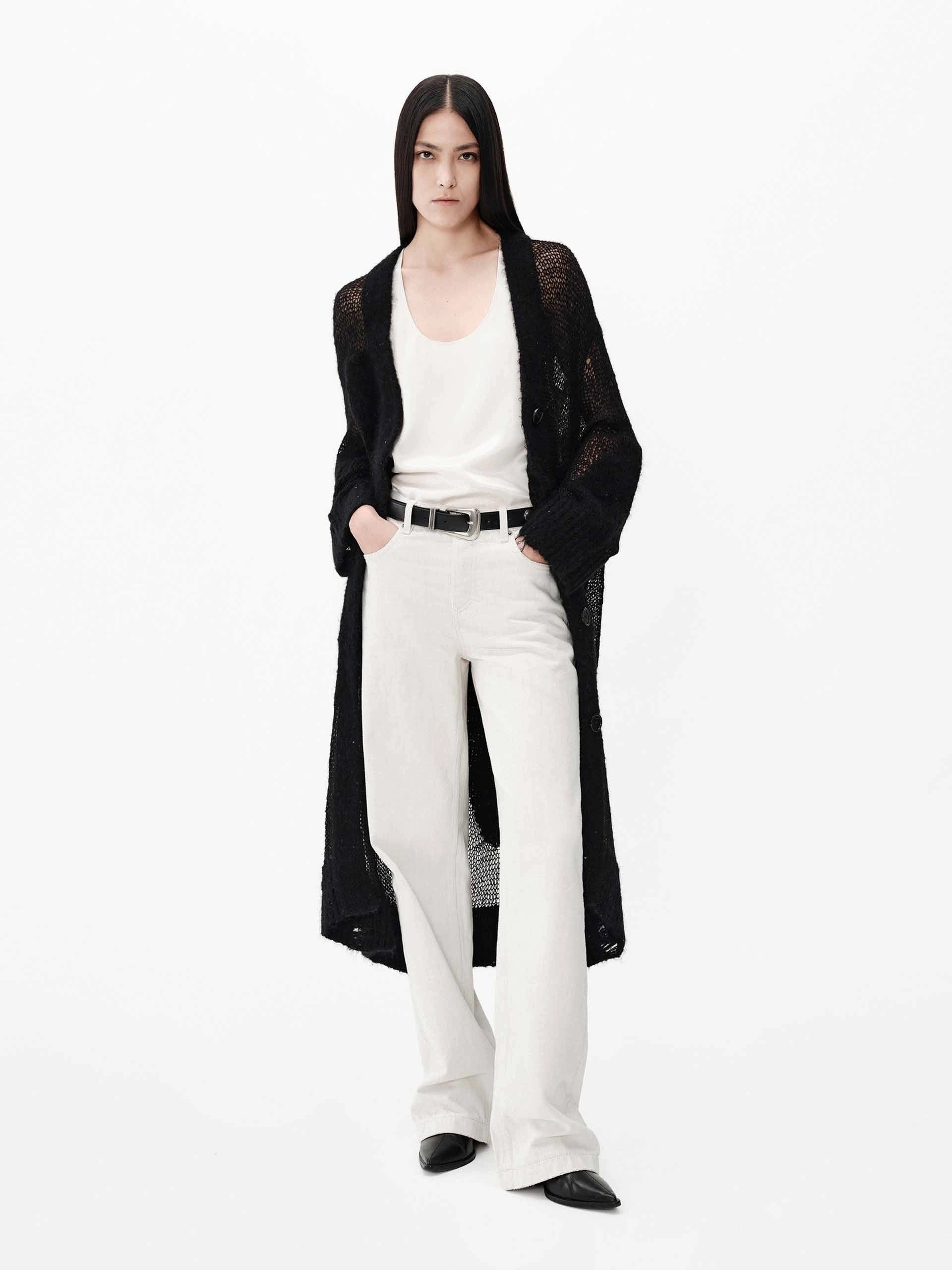 Temperature control Twisted Cable Pattern Longline Sheer Knit Cardigan