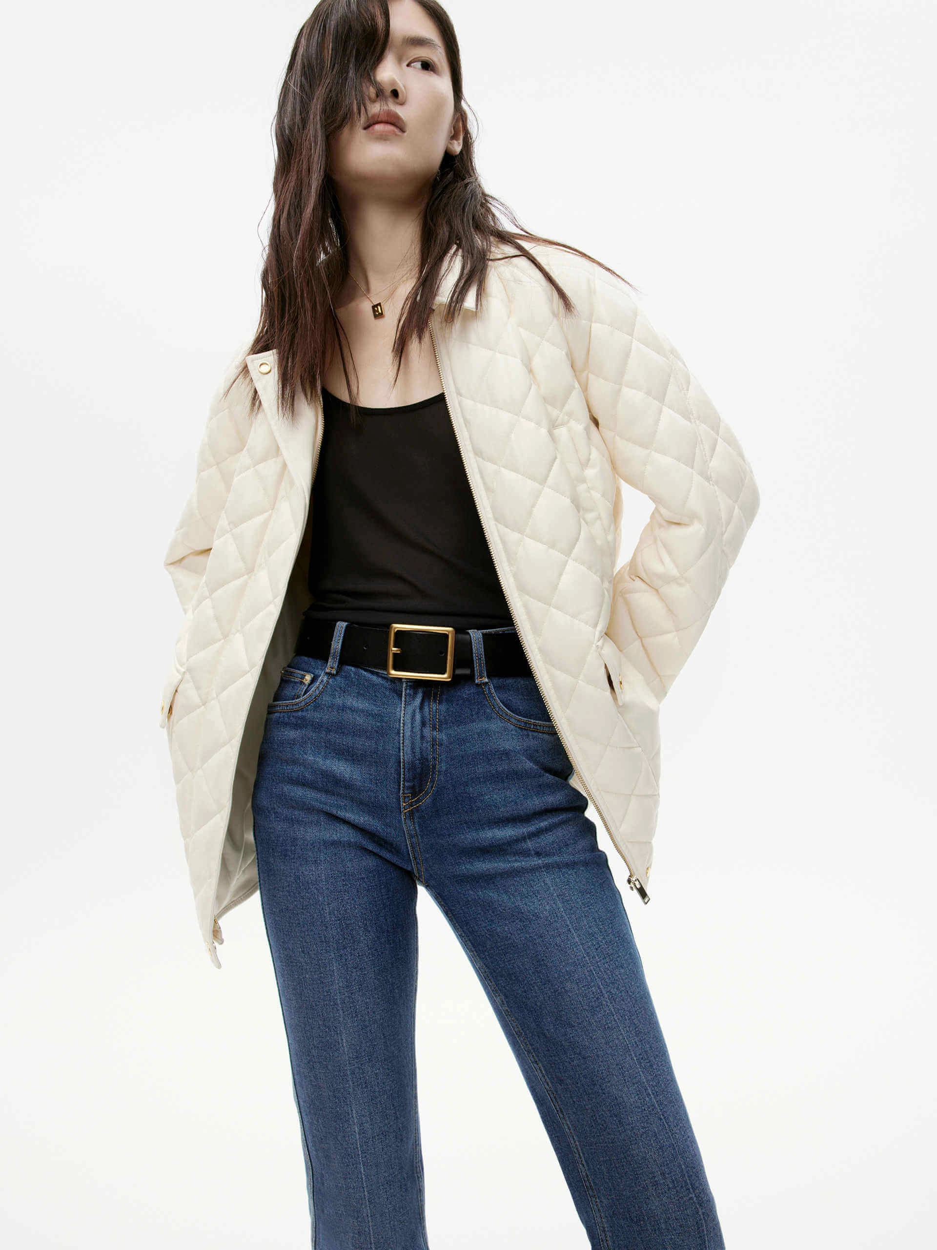 Light Reflectivity Trim Loose Leather Quilted Jacket