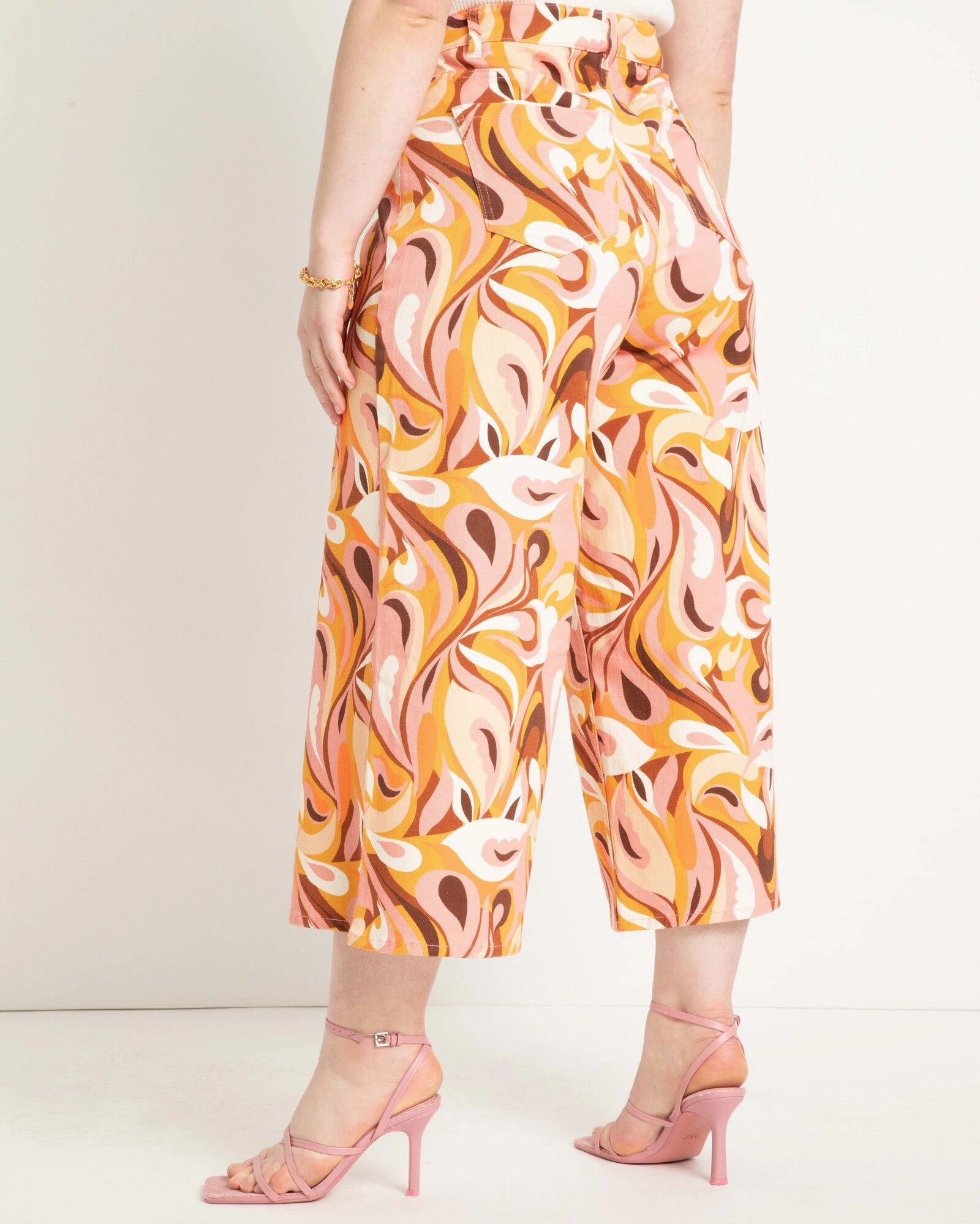 Soft Texture Lori Retro Mod Print Cropped Pant | Orange / Yellow
