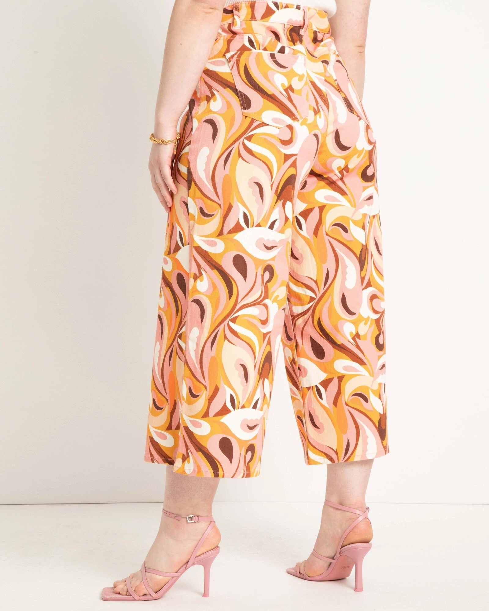 Lori Retro Mod Print Cropped Pant | Orange / Yellow Any Time Wear