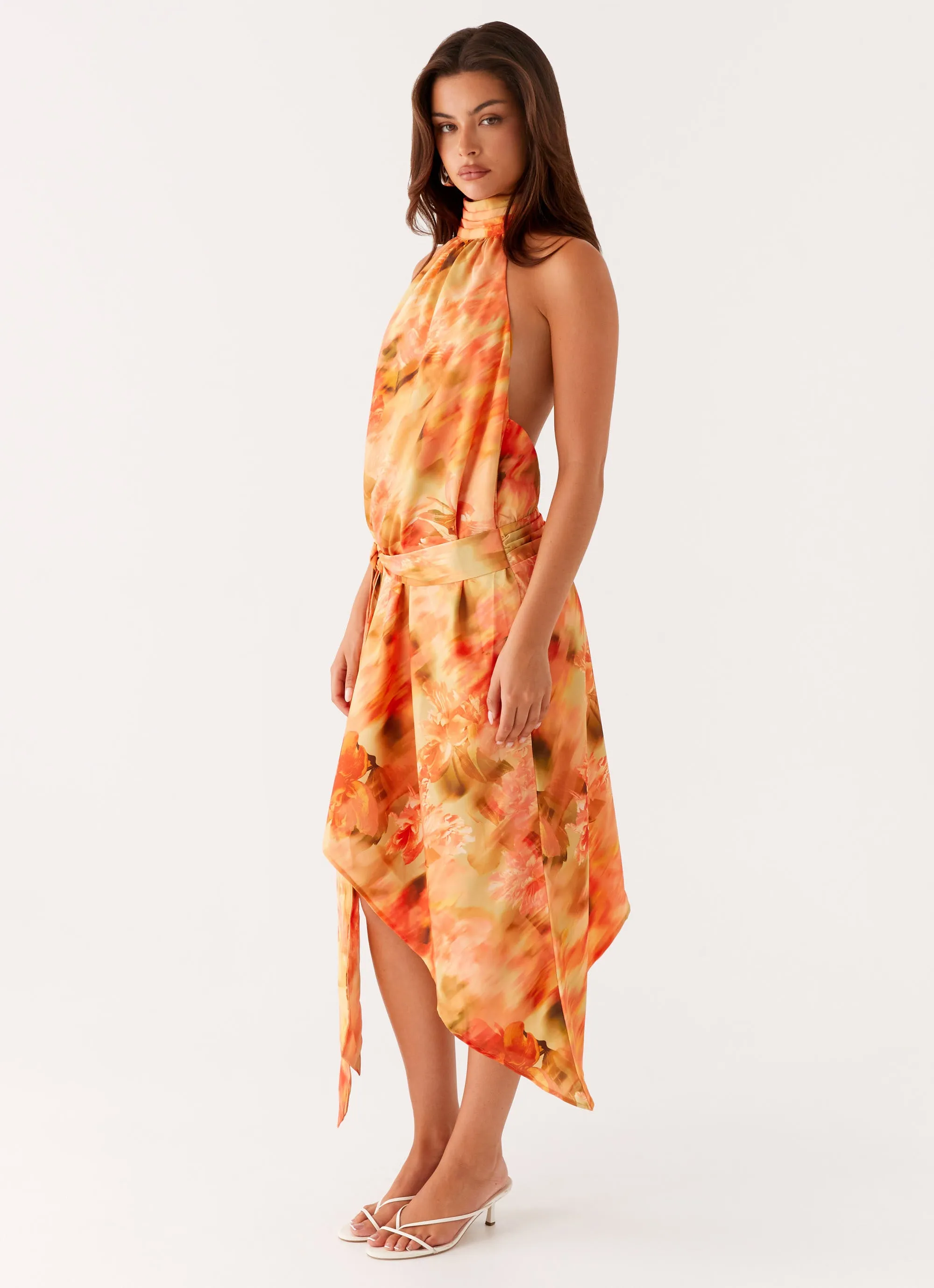 Lou Midi Dress - Sunset Floral Shine Skin