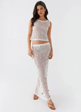 Lovina Shell Knit Maxi Skirt - White Neat Look