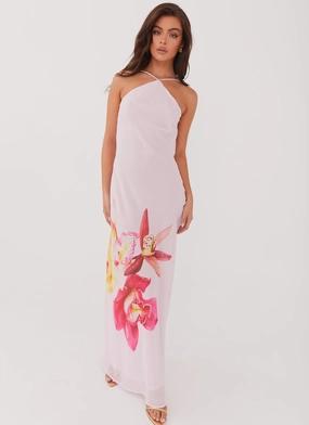 Solid-color Blossom Hearts Maxi Dress - Pink Peony