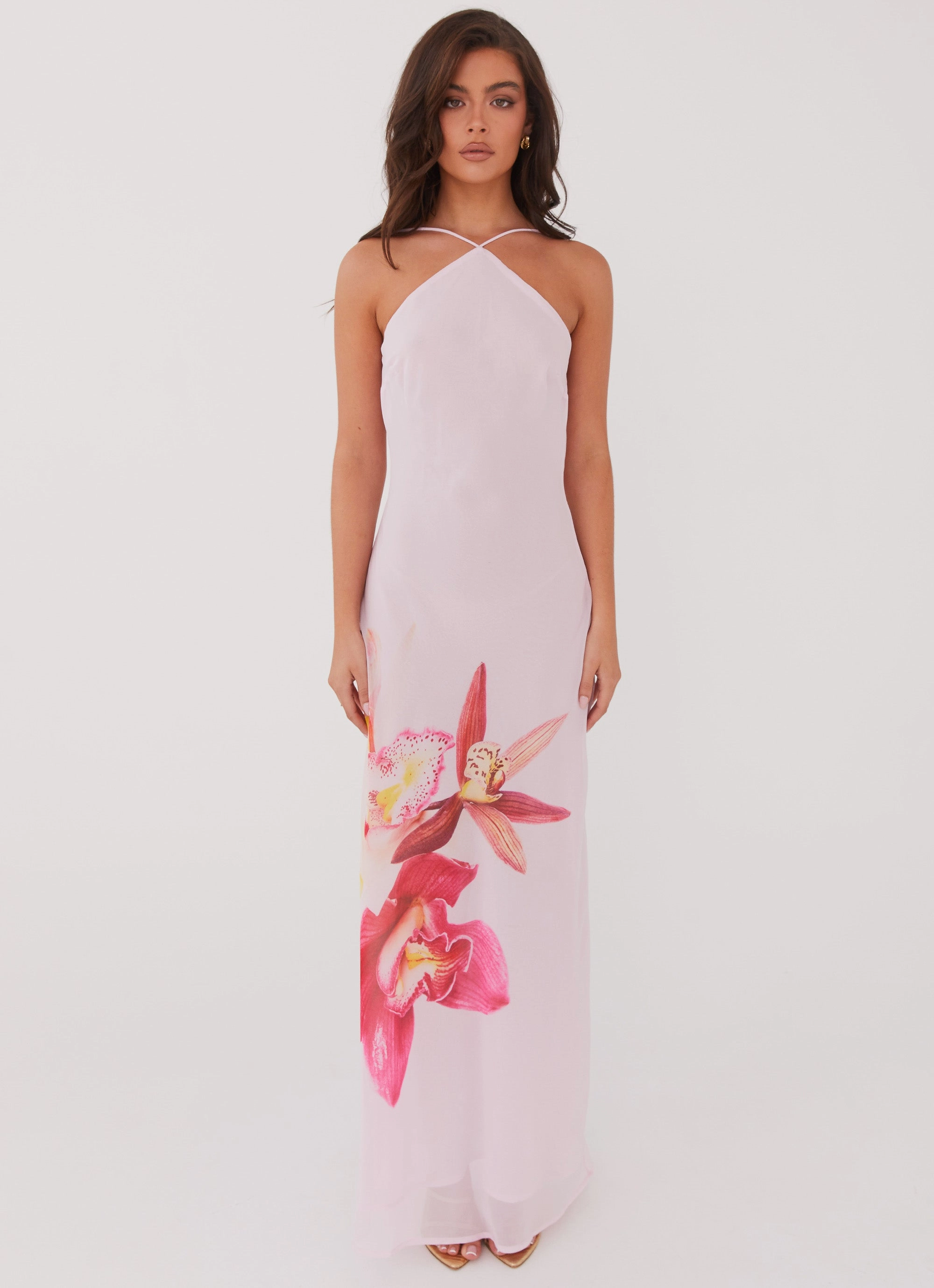 Blossom Hearts Maxi Dress - Pink Peony Satin-Edge Cozy Style