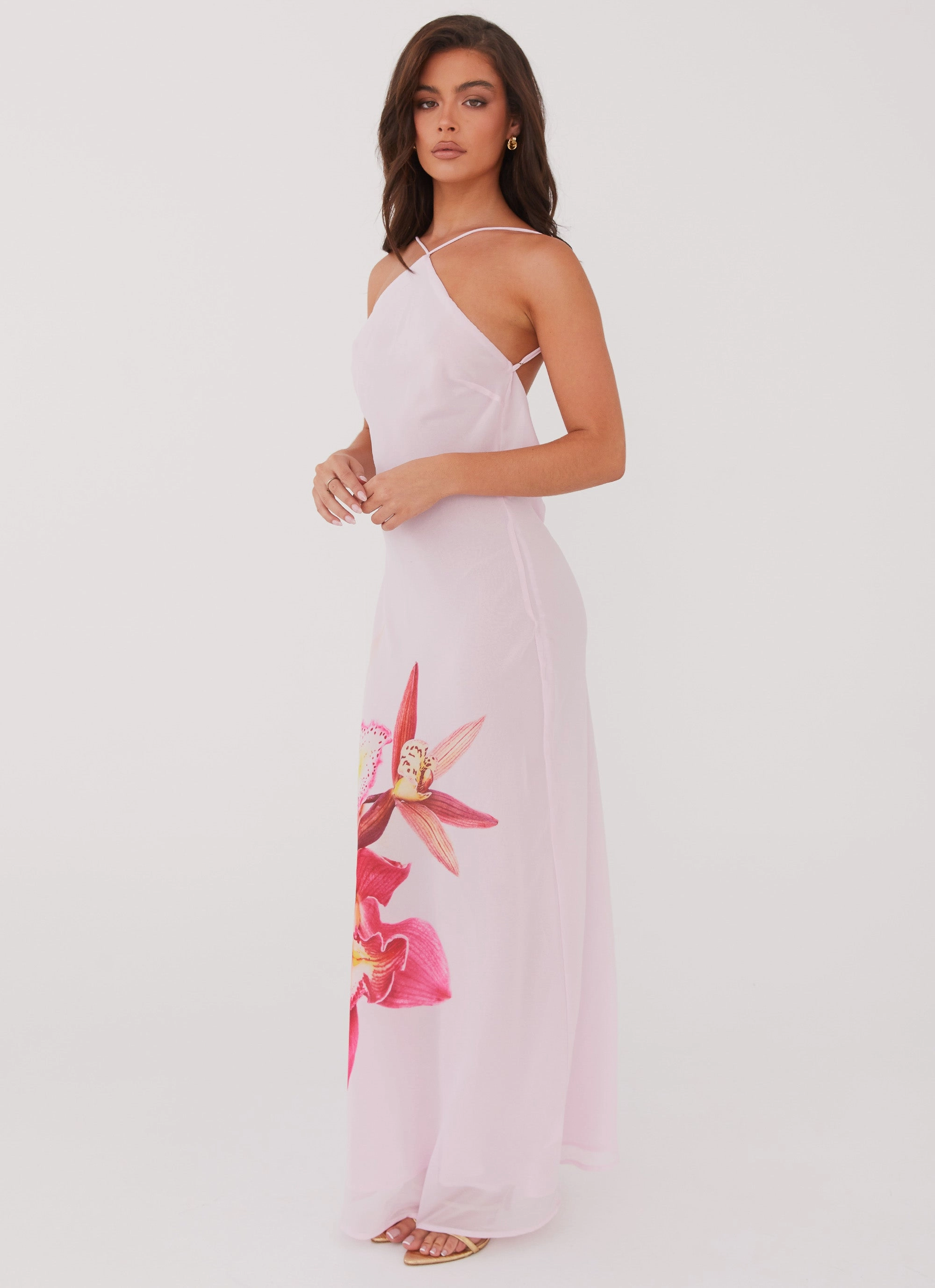 Raglan-Sleeve Blossom Hearts Maxi Dress - Pink Peony