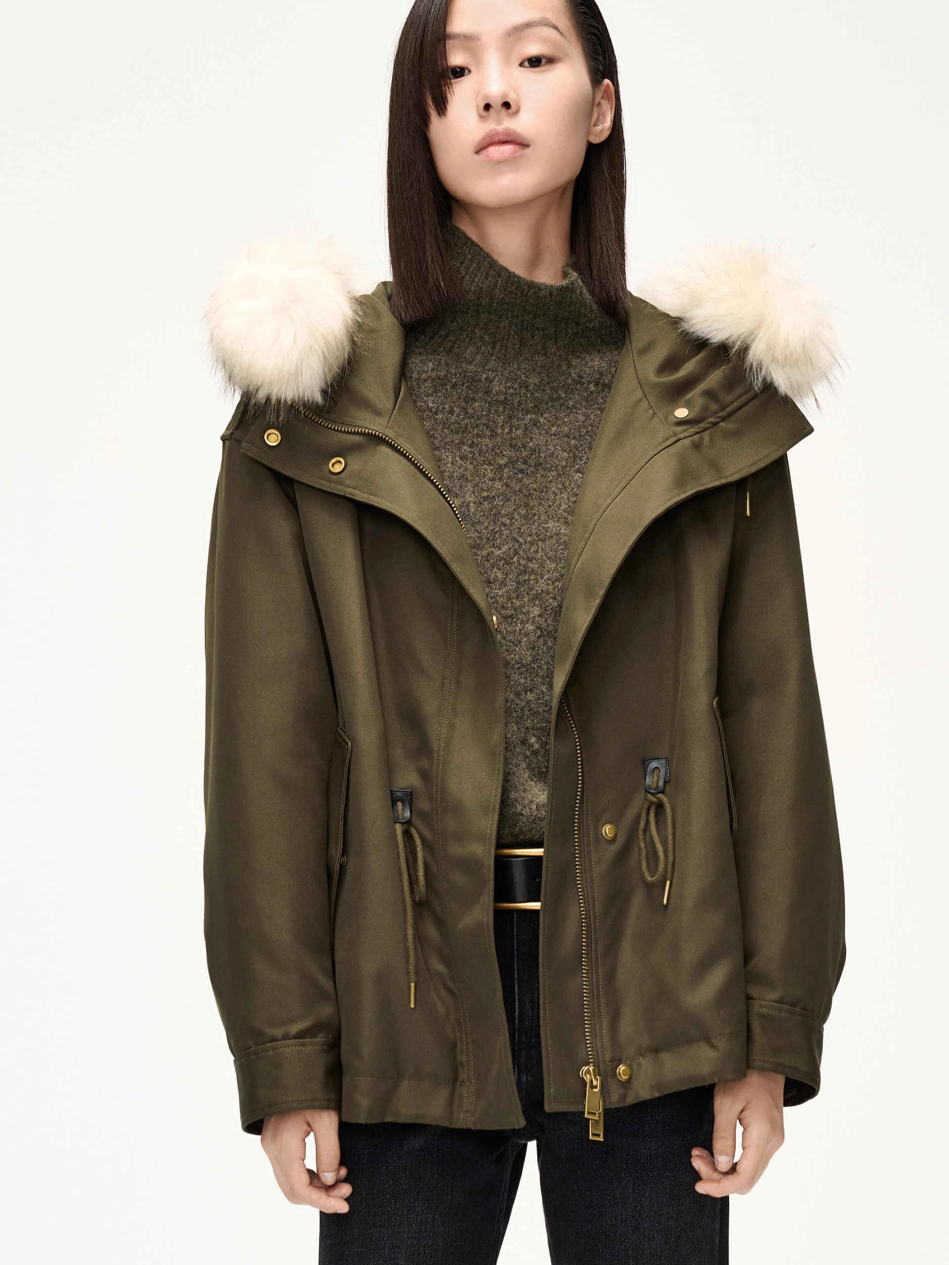 Simple Comfort All Day Layering Drawstring Waist Hood Coat