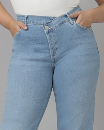 Women's BAKER-LS High Rise Crossover Jeans | Luster Lifestyle Piece Non Stretch Denim