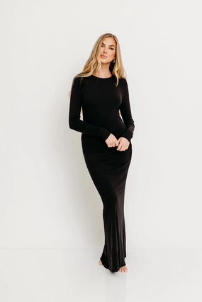 packable Workwear Cru Tiny Ribbed Maxi Dress in Black - Bump Friendly