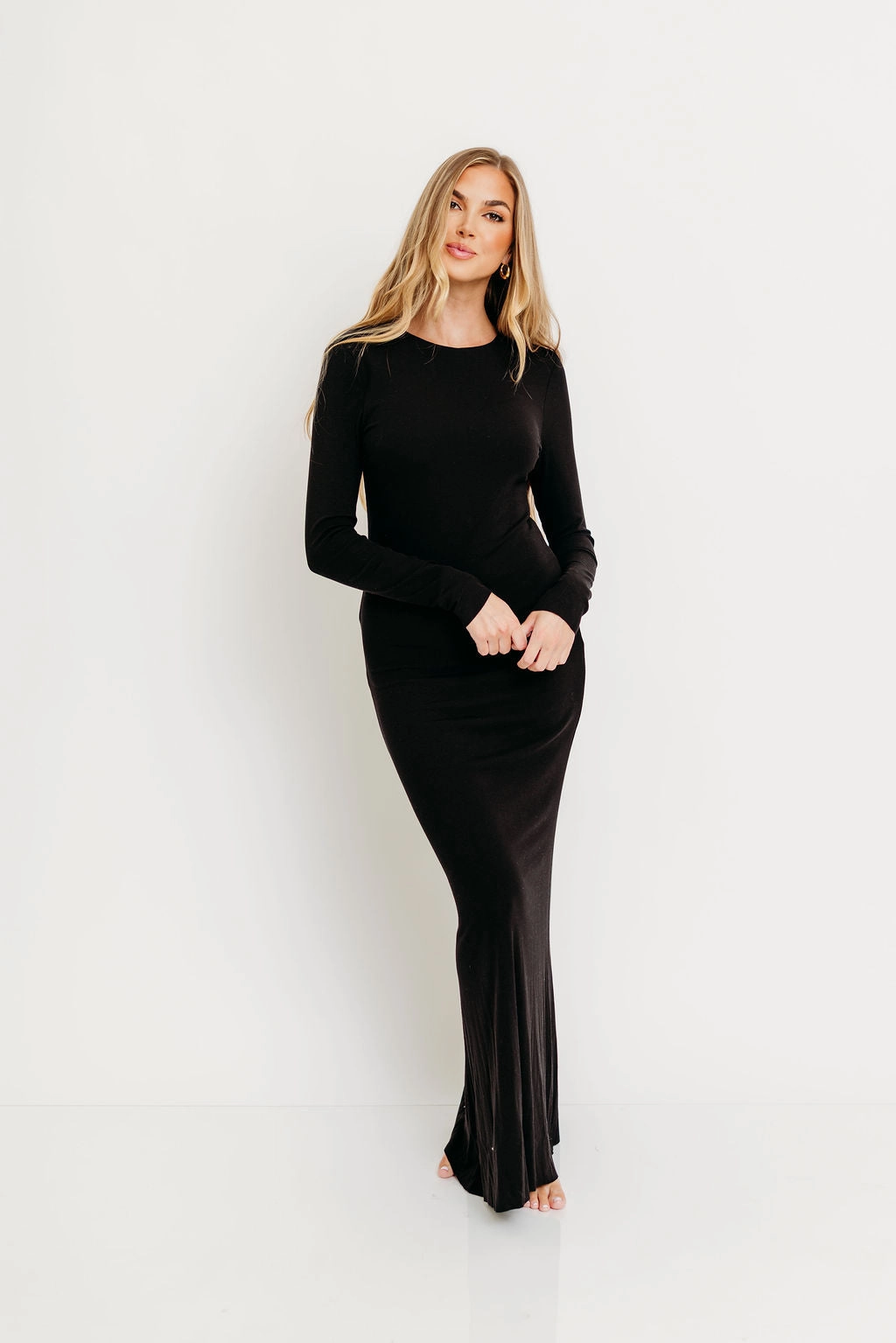 packable Workwear Cru Tiny Ribbed Maxi Dress in Black - Bump Friendly