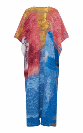 Relaxed Crew Neck Lada Crochet Poncho in Aurora Multi Cashmere