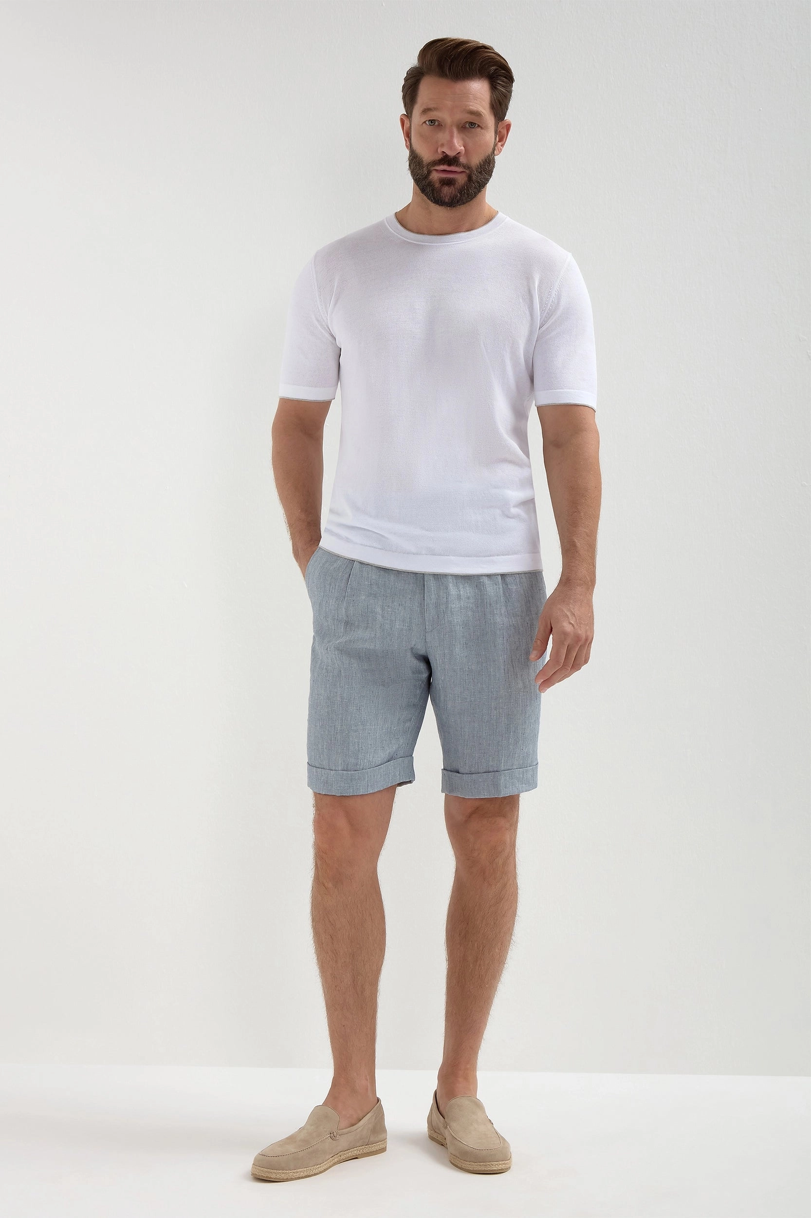 White knitted t-shirt - Made in Italy DoubleLayered Collar