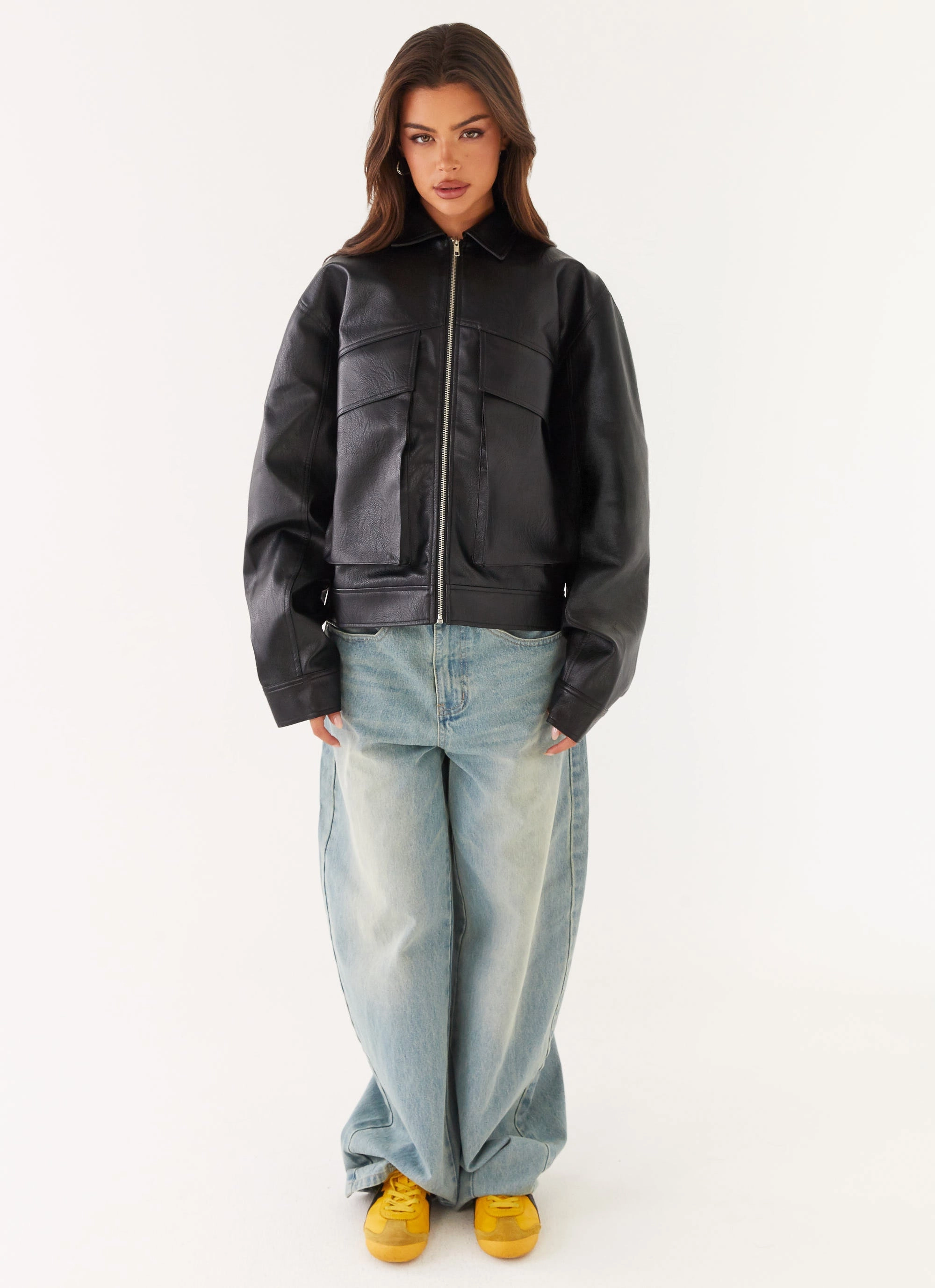 Multi Seasonal Chilly Days Lula Faux Leather Bomber Jacket - Black