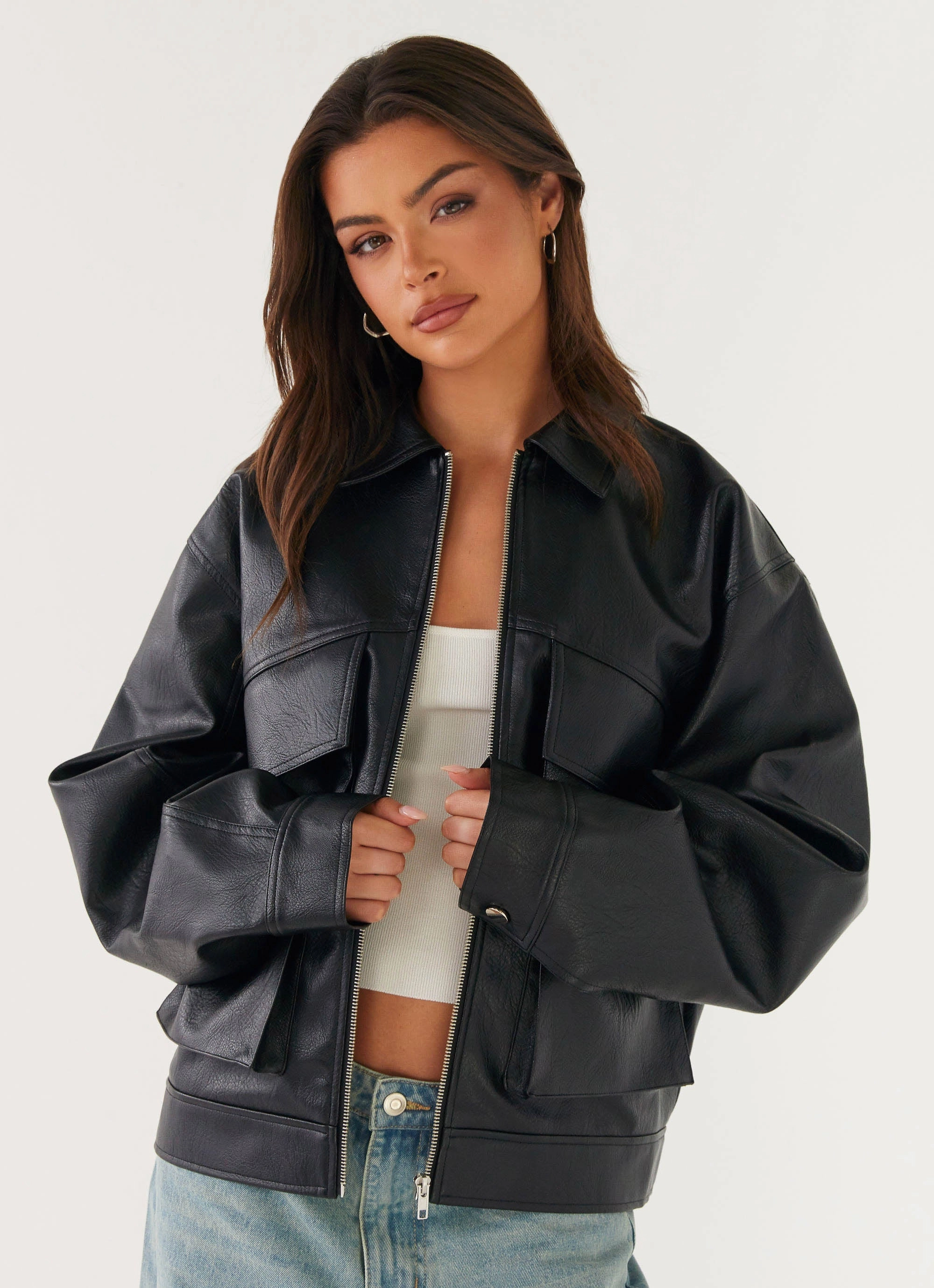 Lula Faux Leather Bomber Jacket - Black Travel Day