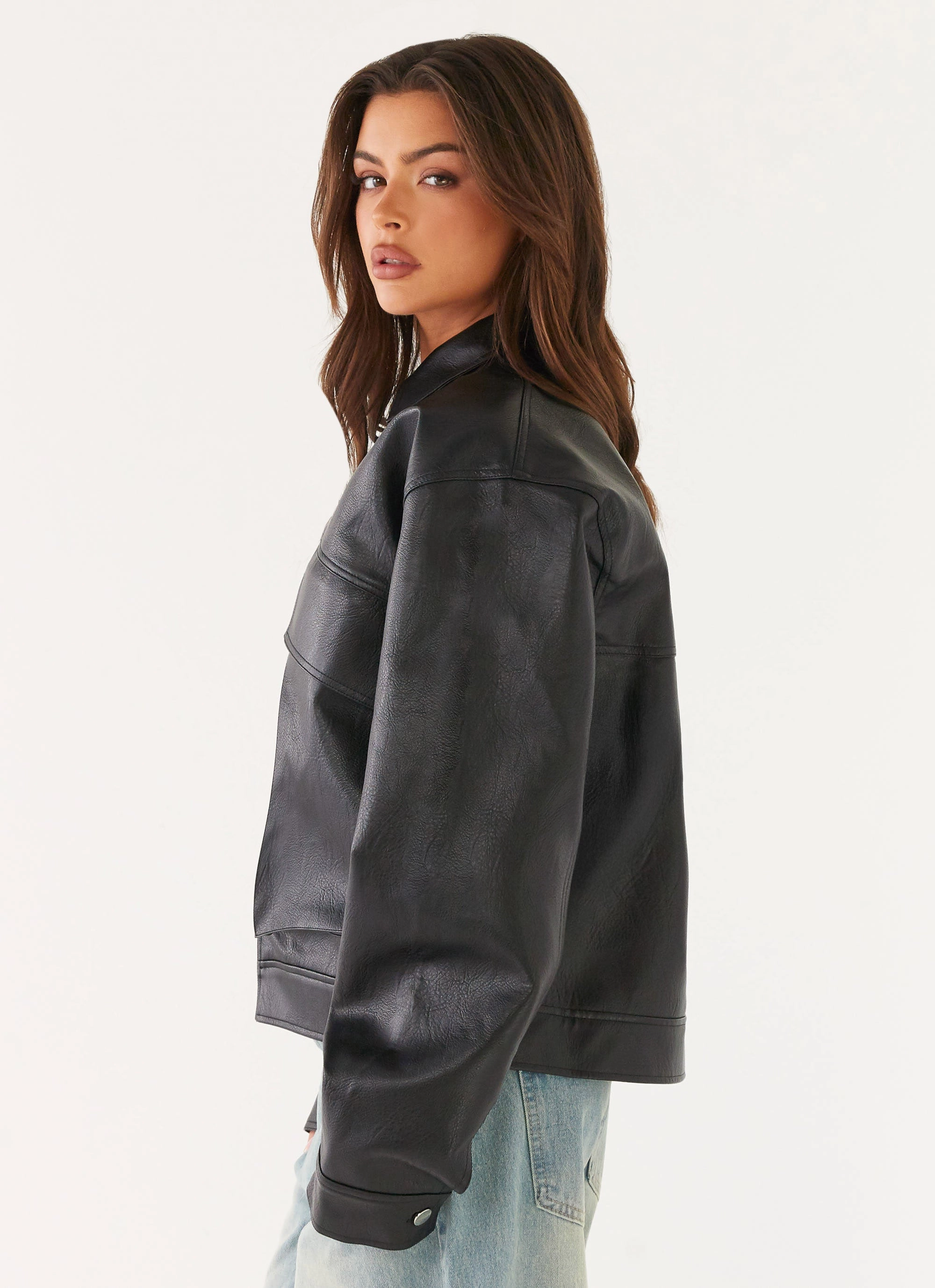 Lula Faux Leather Bomber Jacket - Black Sustainable