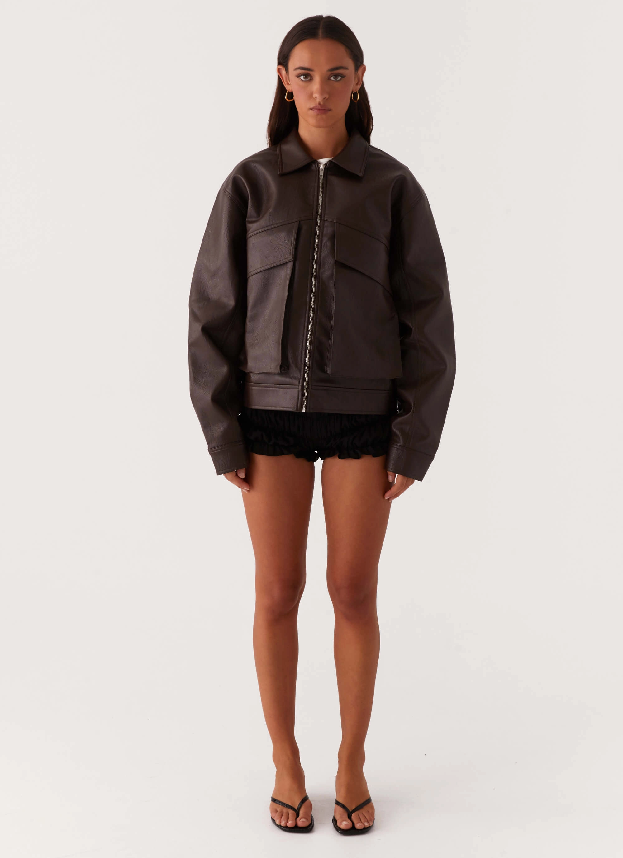 Lula Faux Leather Bomber Jacket - Chocolate Ergonomic Design