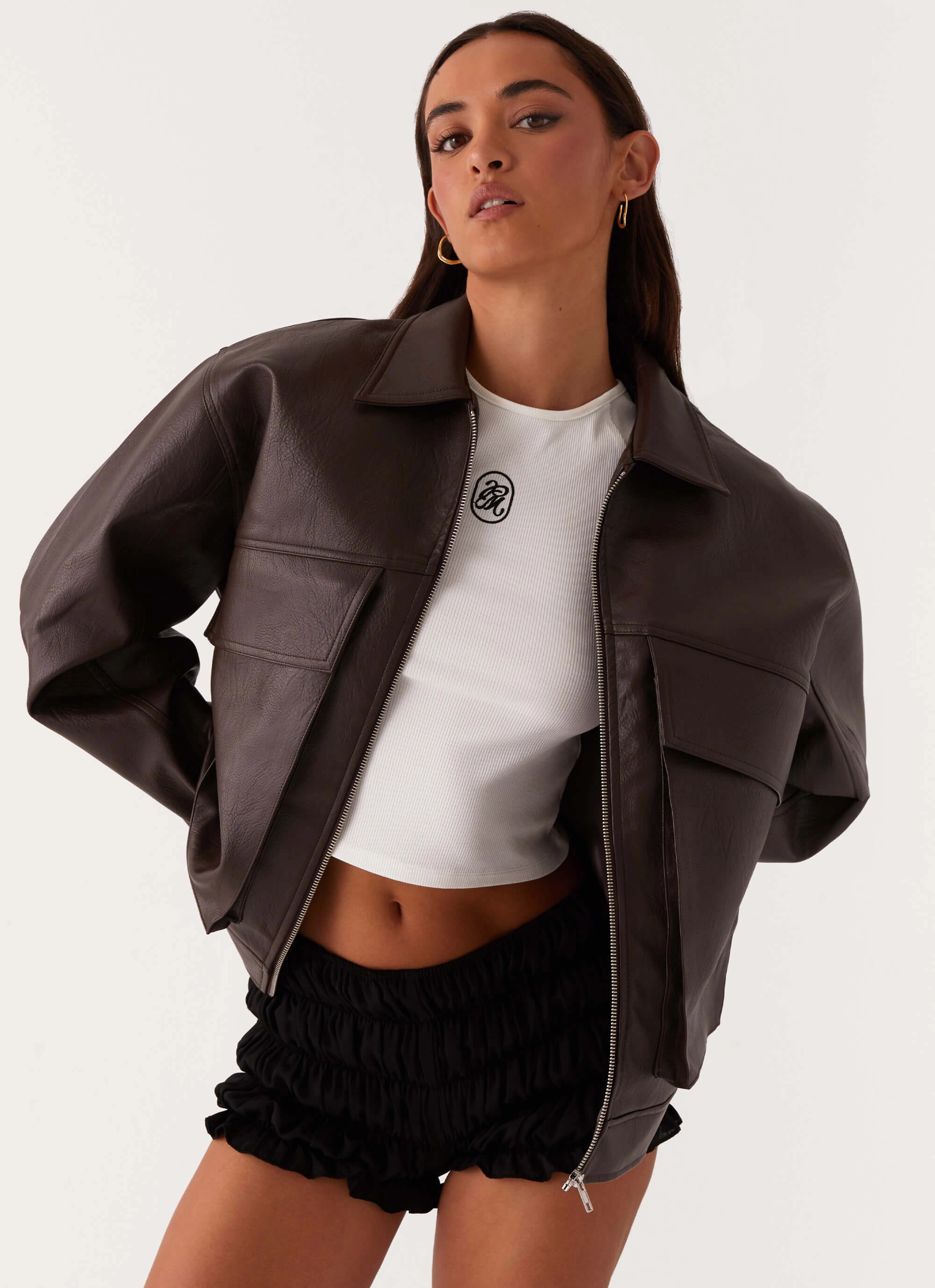Lula Faux Leather Bomber Jacket - Chocolate Odor Control Treatment