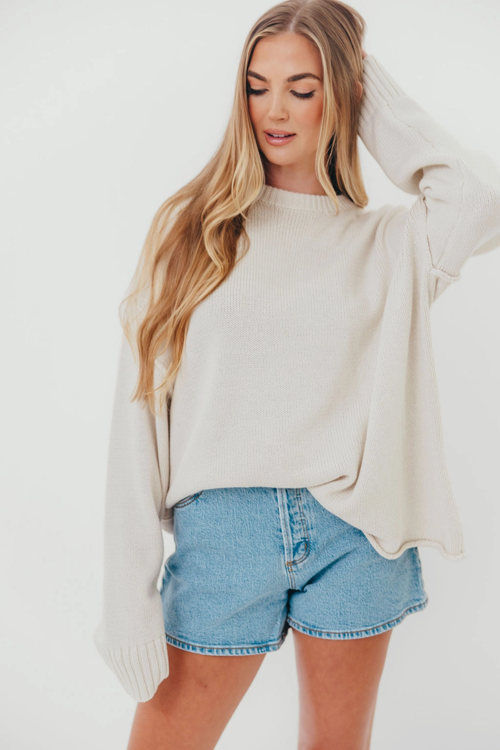 Luna Relaxed Boyfriend Fit Crew Neck Sweater in Oatmeal Chill Vibes Snug Layer
