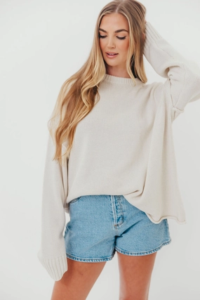 Luna Relaxed Boyfriend Fit Crew Neck Sweater in Oatmeal Chill Vibes Snug Layer