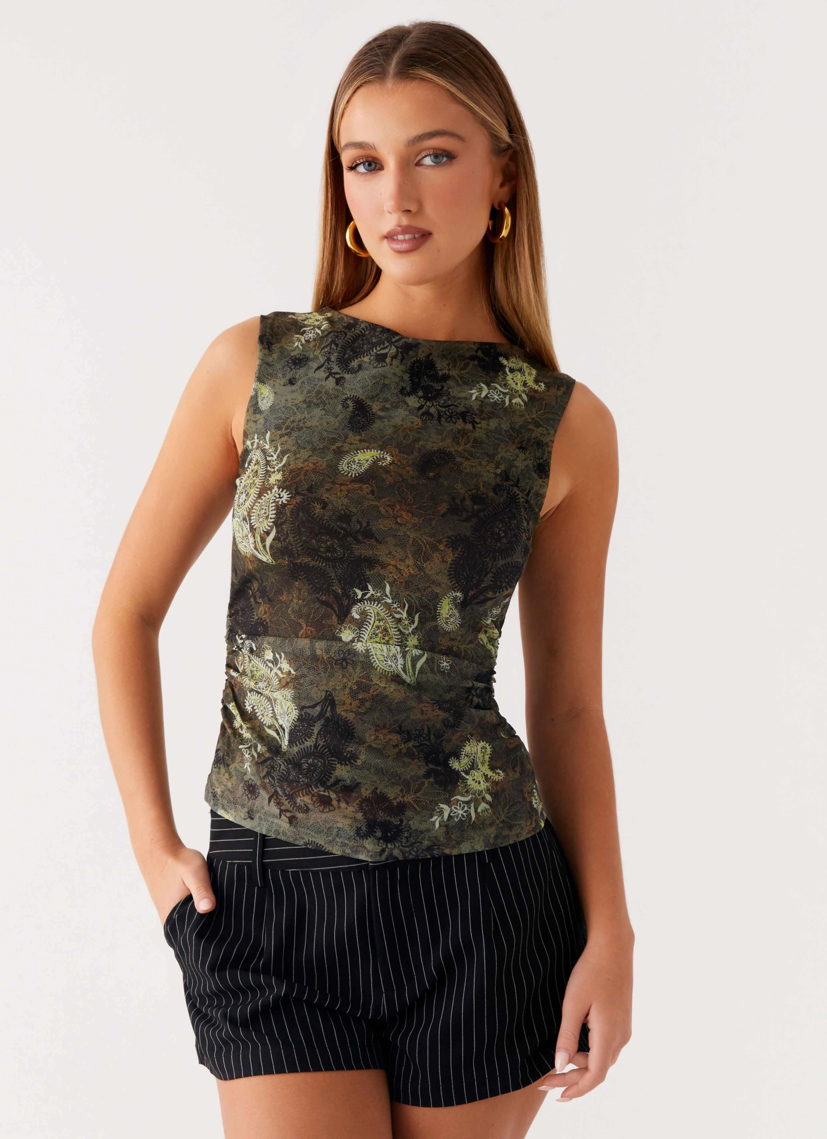 Lux Tank Top - Cyber Floral Contoured Sleeve Holes