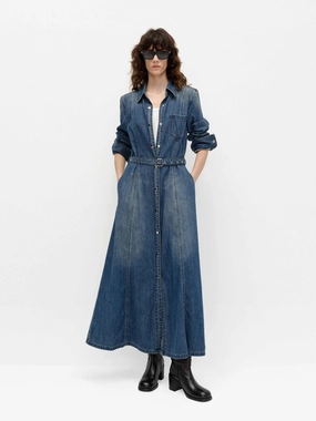 ElasticWaistband Seasonal Essential Longline Denim Dress