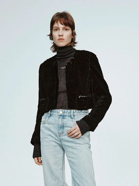 Midweight Layer Weather Fit Sequins Finish Cropped Coat