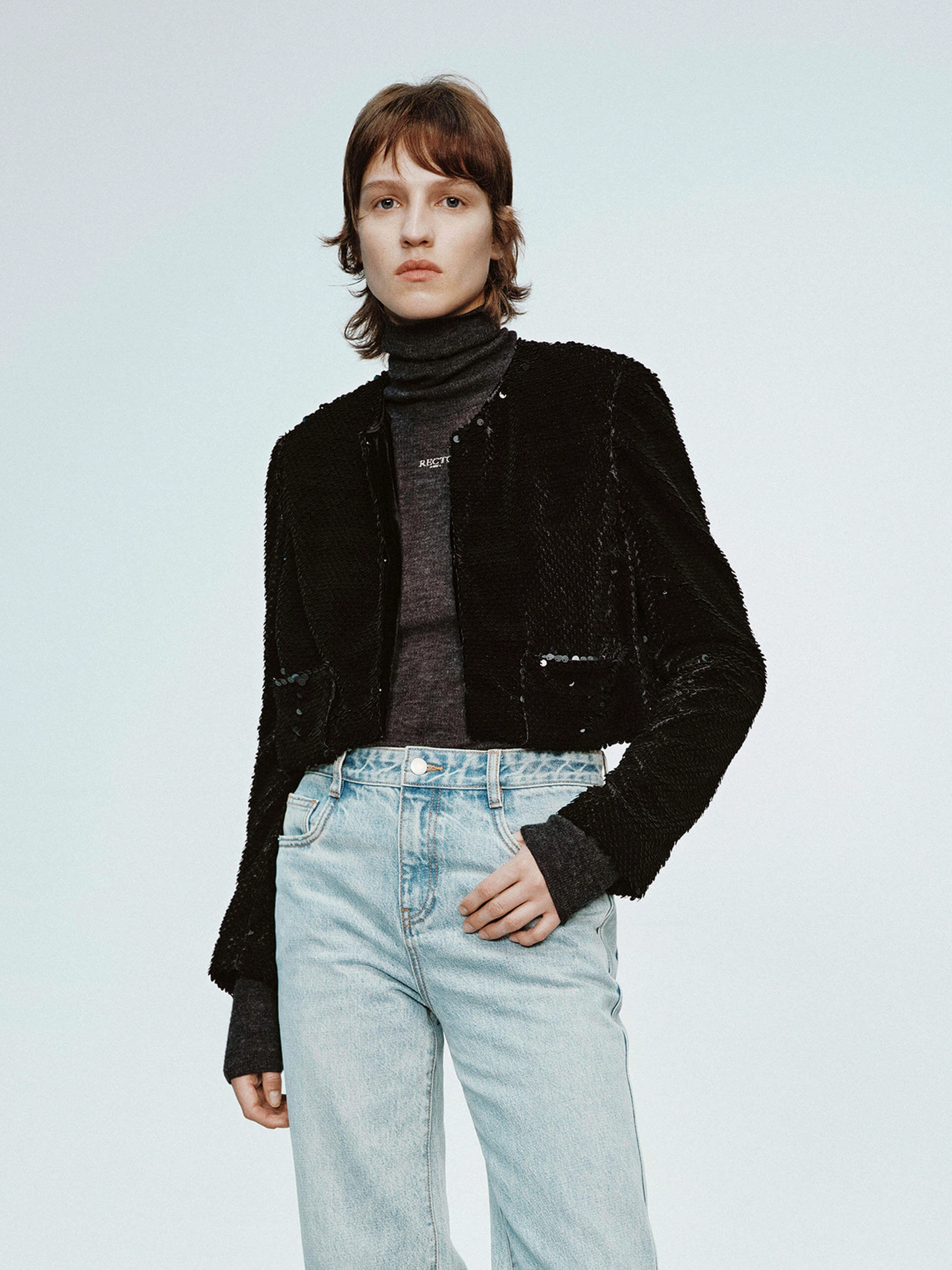 Sequins Finish Cropped Coat Thermal Retention Layer Abrasion Resistant Shell