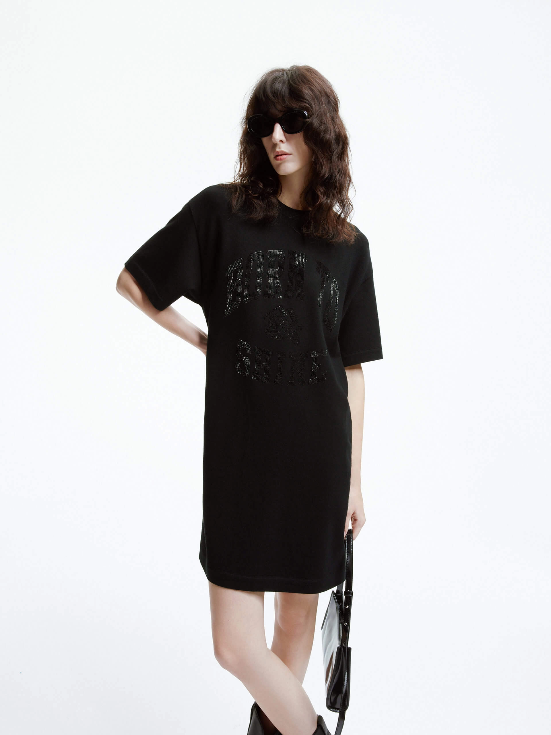 Front Sequins T-shirt Dress Button-Cuff