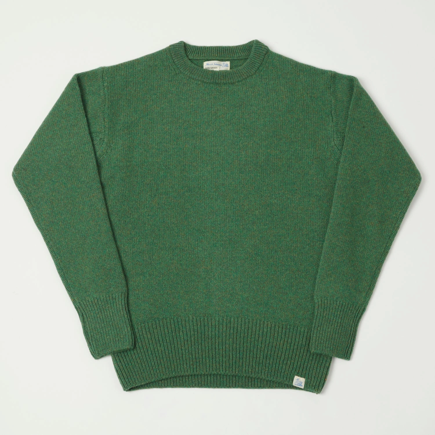 Elastic hem Stretch Waistband Design Merz b. Schwanen 'Good Basics' Wool Cashmere Knit Pullover - Moss Green