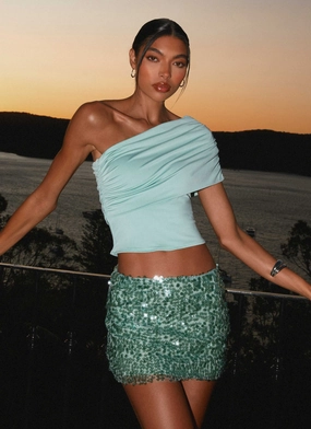 Made For You Low Rise Sequin Mini Skirt - Mint Vibrant Touch