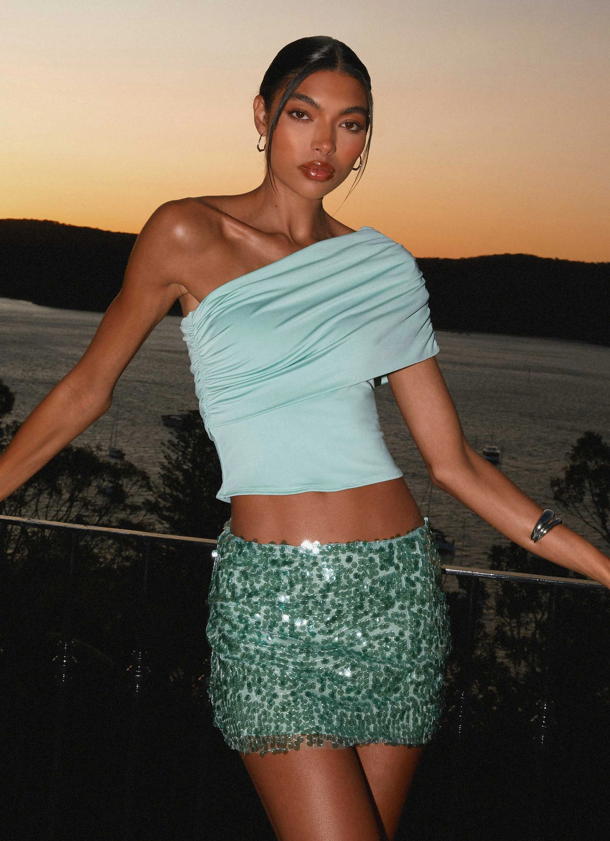 Made For You Low Rise Sequin Mini Skirt - Mint Vibrant Touch