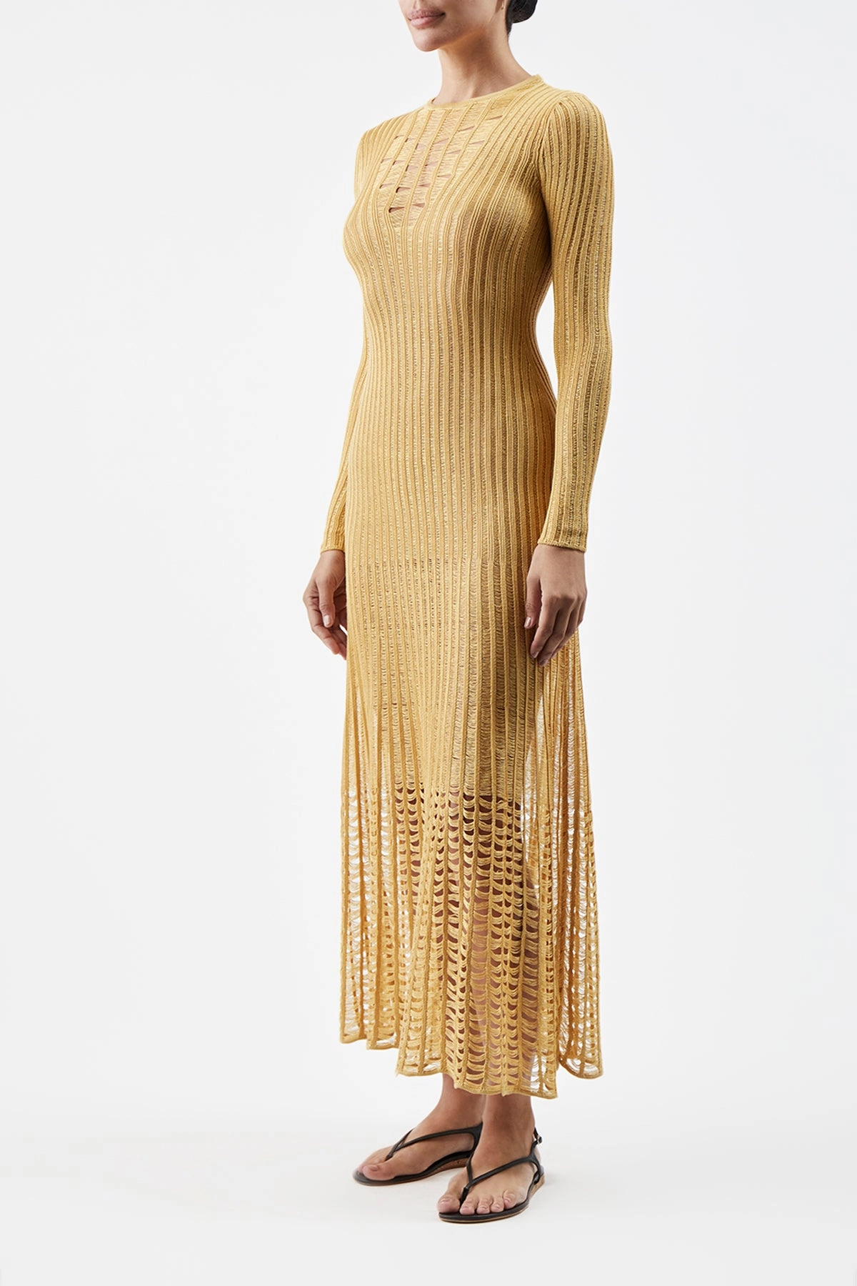 Maia Knit Dress in Gold Shappe Silk NonRestrictive Cut Year Round
