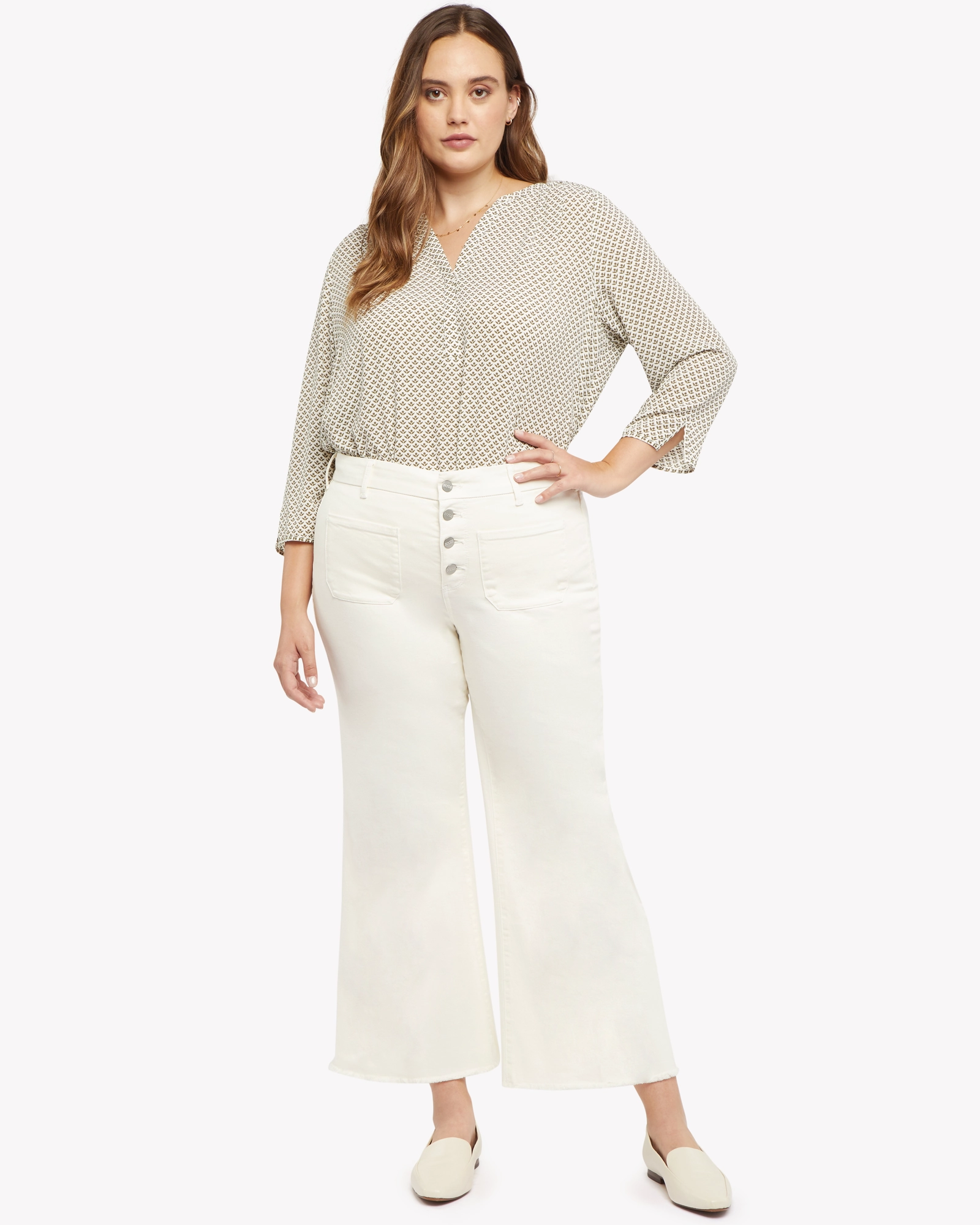 Sustainable Creative Look Comfy Waist Fit Major Flare Ankle Jean | Vanilla