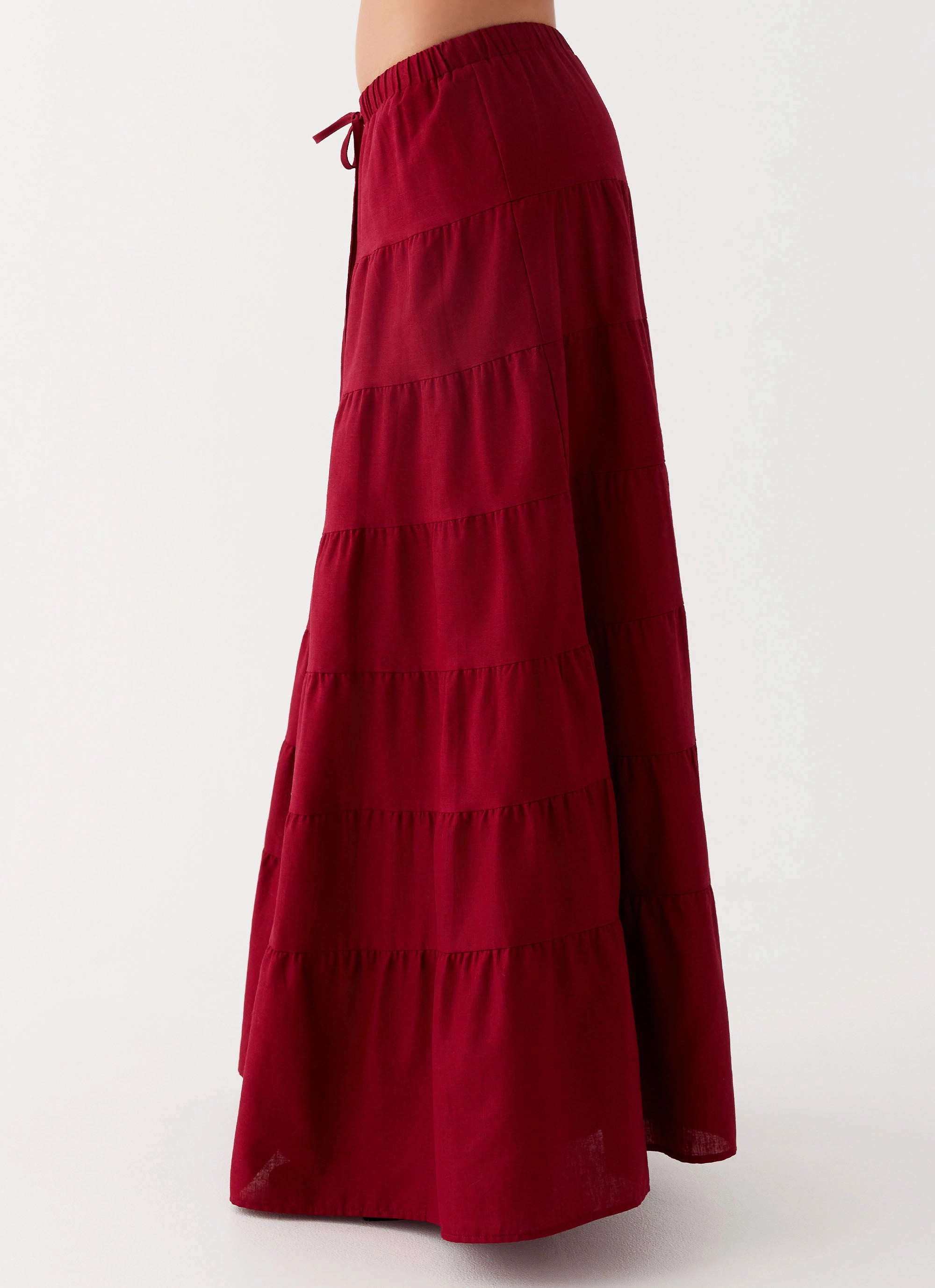 All Day Fit Anti Pilling Fabric Mariella Linen Maxi Skirt - Maroon