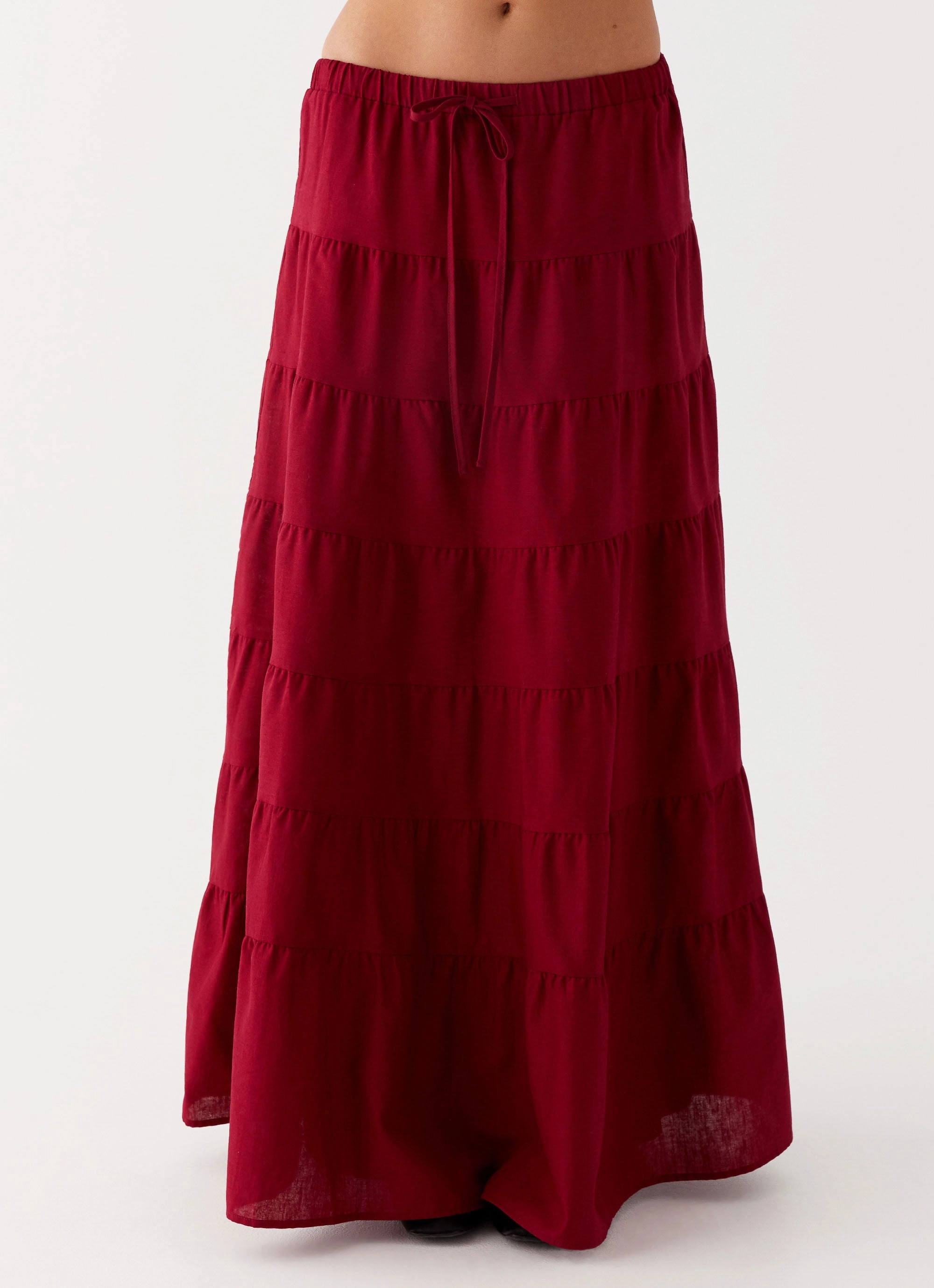 Mariella Linen Maxi Skirt - Maroon Lightweight